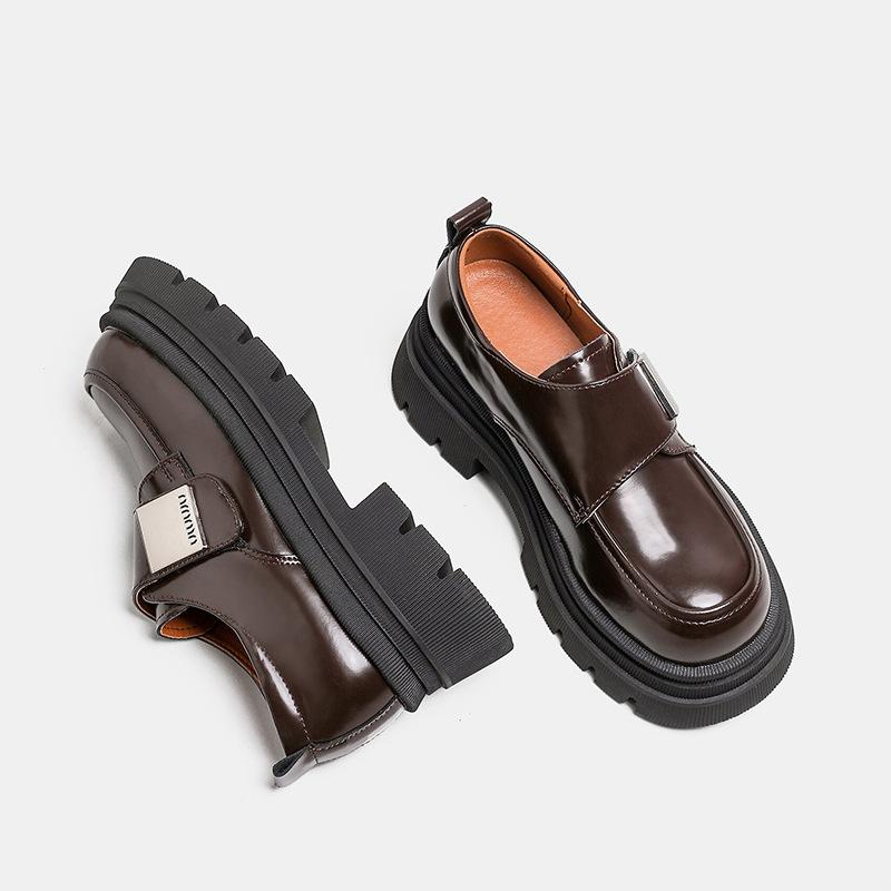 Small leather shoes women's 2025 spring and autumn new versatile single shoes British style platform shoes lace-up shallow mouth big head shoes wome