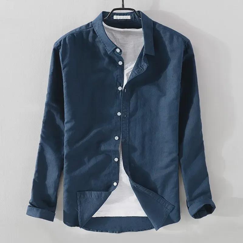 

Мужская повседневная белая рубашка из хлопка и льна: Весна/Лето Свободные варианты с короткими и длинными рукавами M (80-100 lbs recommended)