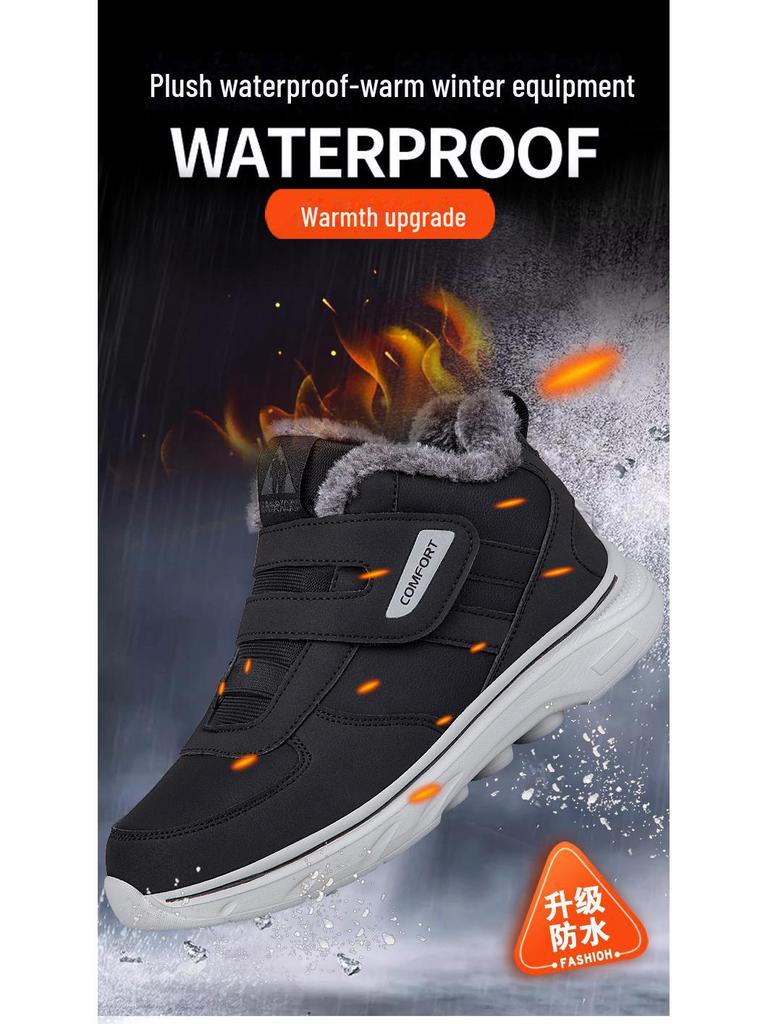 Men's High Top Waterproof Winter Boots with Velvet Lining - Soft Sole, Warm Snow Shoes for Elderly & Dad.