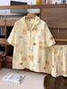 Japanese Soft Cute Yellow Plaid Bear Pajamas Women's Summer Short-sleeved Shorts Cardigan Set Loungewear Girl Two-piece Set