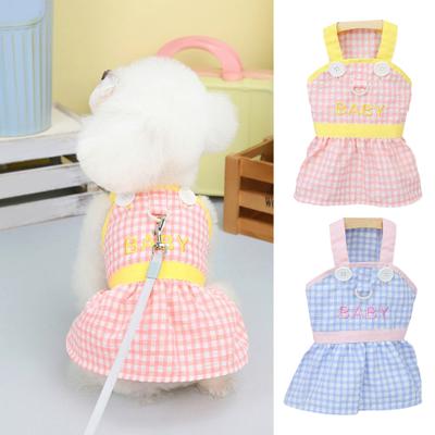 Haustier Prinzessin Kleid ärmellose Stickerei Knöpfe Rüschen BABY Sommer kleine karierte Frühling Hund Welpen Kleidung Heimtierbedarf