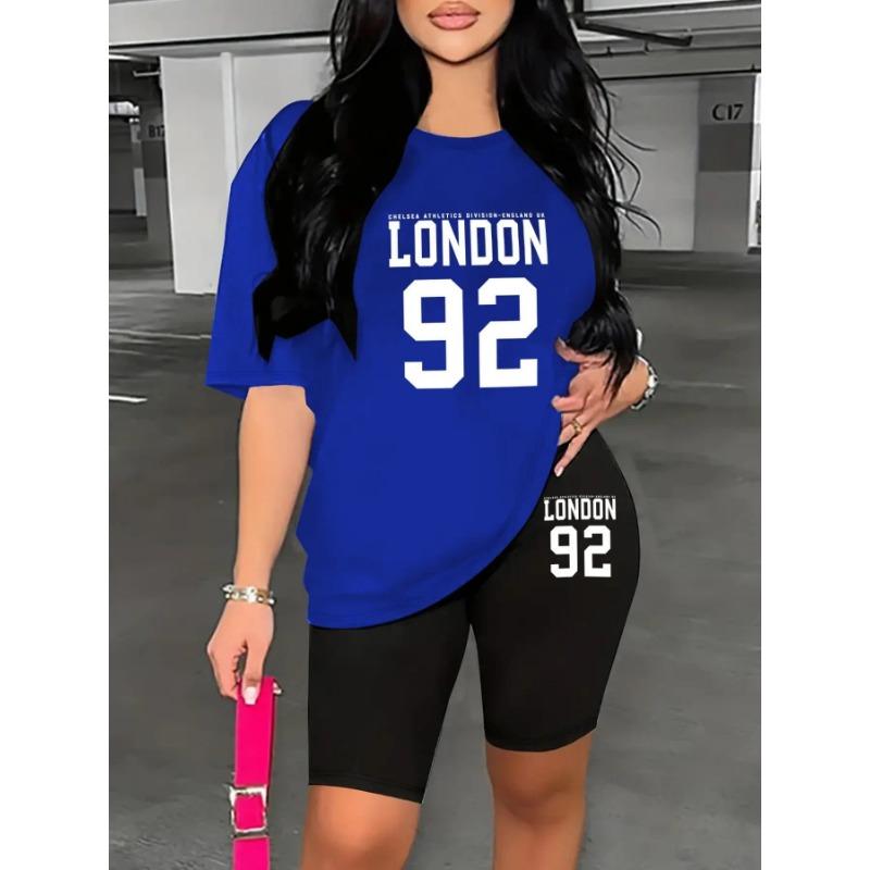 Ladies Fitted Tight Short Sleeve Tee High Waist Elastic Shorts Y2K Daily Going Out Outfit