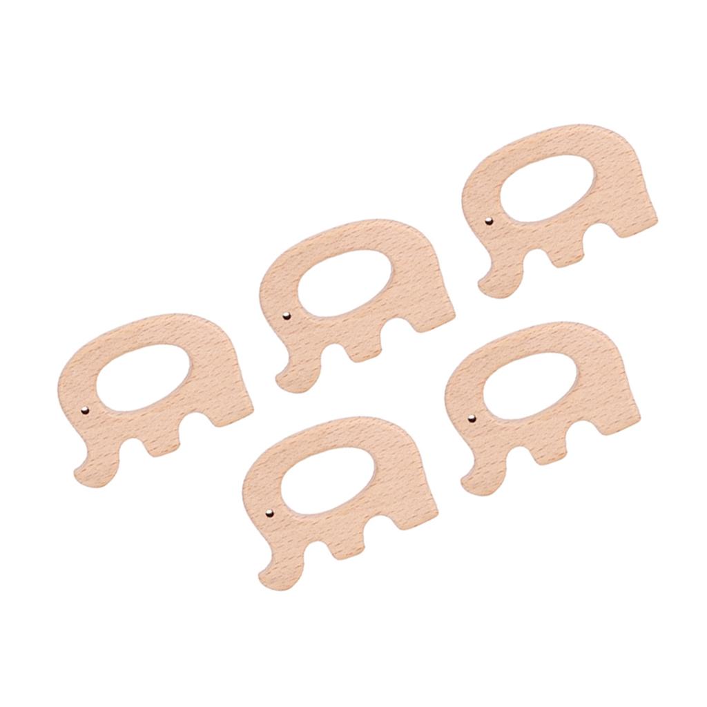 5pcs Wooden Teether Animal Baby Teething Toy DIY Natural Wood Teething Accessories (Elephant)