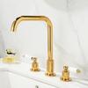 Tuqiu Gold Bathroom Faucet Brass Widespread Basin Faucet Brass Sink Faucet 3 Hole Double Handle Hot & Cold Wash Faucet Water Tap