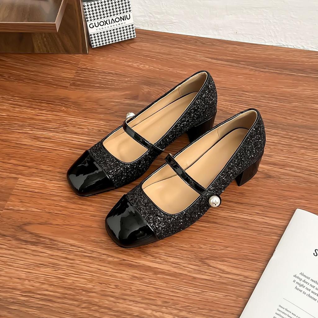 Grape mother 2025 spring new Mary Jane high heels women wear high-end thick heels single shoes color matching shoes women