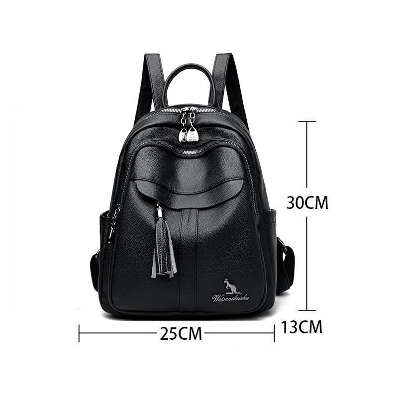 Women's Tassel Backpack Large Capacity Travel Bag Soft Leather Commuter Backpack