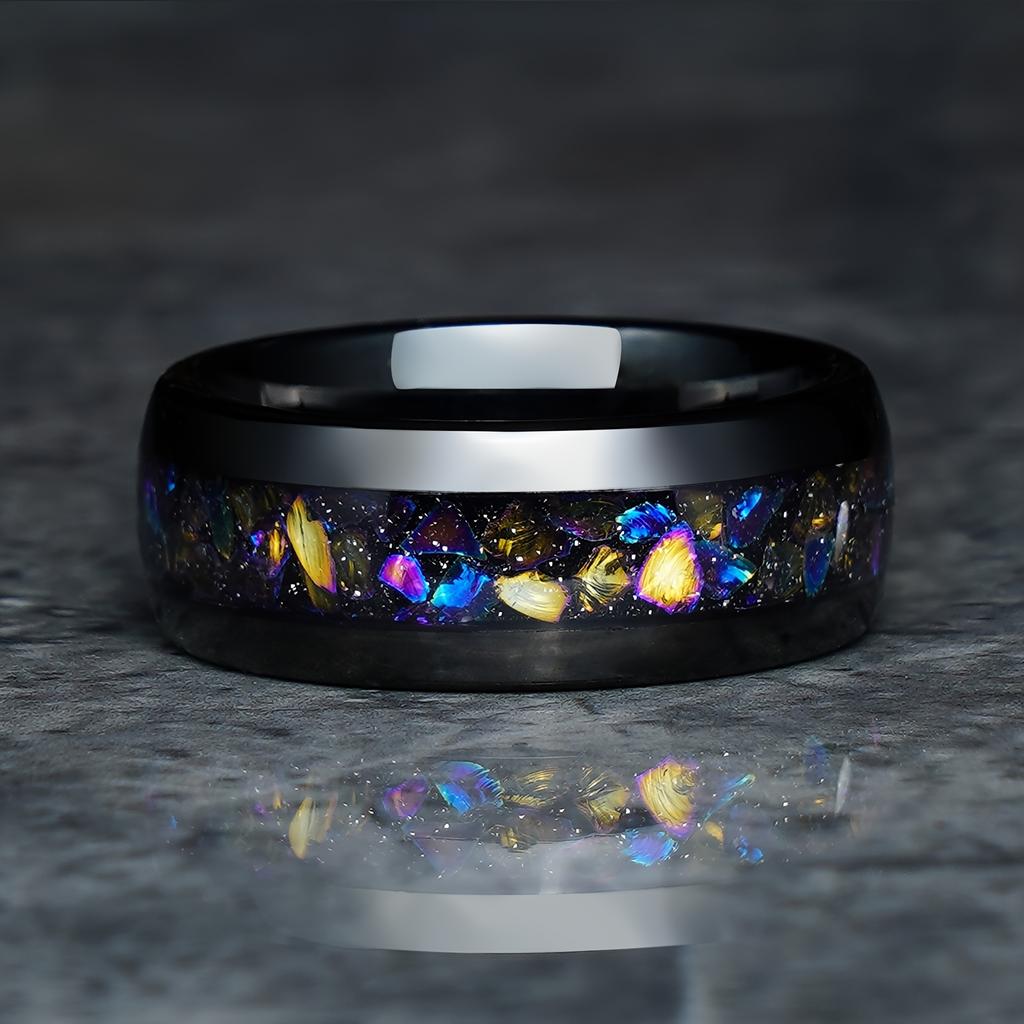 Fashion 8mm Men Stainless Steel Rings Inlay Galaxy Style Colorful Abalone Shell Rings For Men Wedding Engagement Band Jewelry