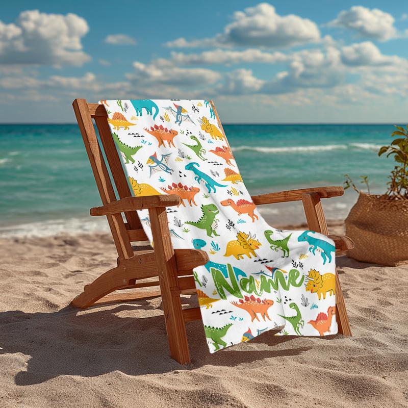 Serviette de plage ultra-douce personnalisée avec thème Dinosaure, Idéale pour la piscine - Camping, Plongée - Essentiel de voyage parfait, Serviette de plage vibrante.