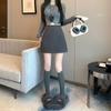Women's High Waist Gray Plaid A-Line Wool Skirt - Petite, Anti-Exposure, Autumn/Winter Style