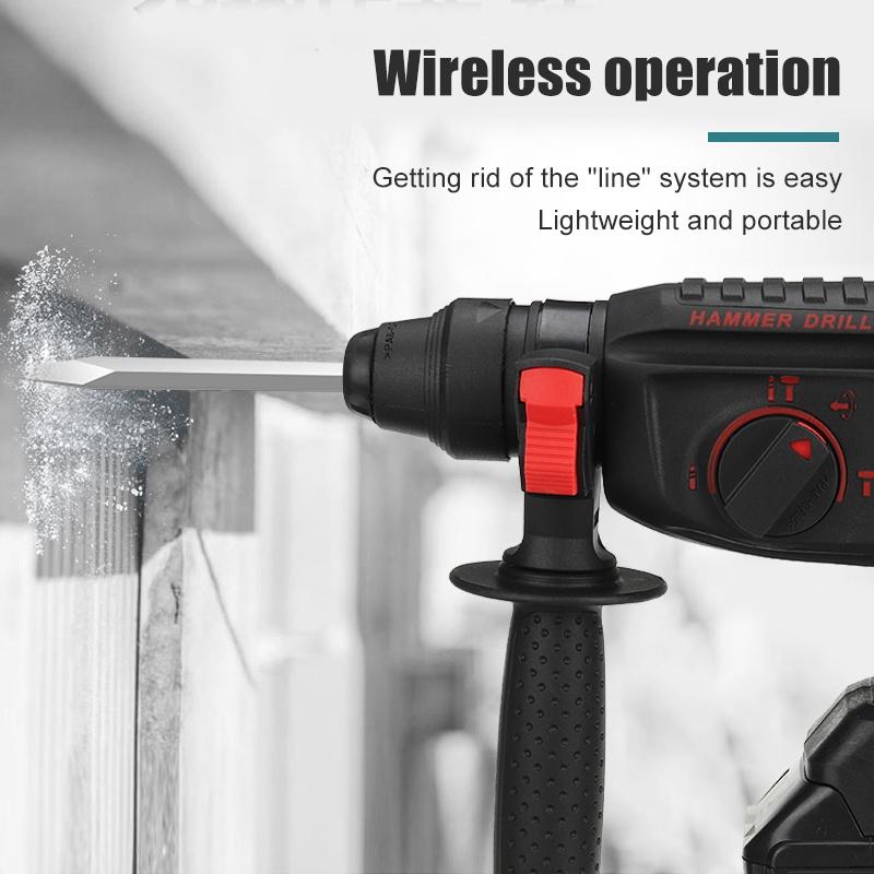 4 IN 1 Brushless Cordless Rotary Hammer Drill 2 Batteries Rechargeable Electric Hammer Impact Drill for 18V