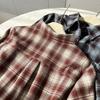 Damen Retro Kariertes Gebürstetes Hemd, Herbst/Winter Koreanischer Stil, Colorblock, Lockerer Polokragen, Dickes Freizeit-Oberteil.