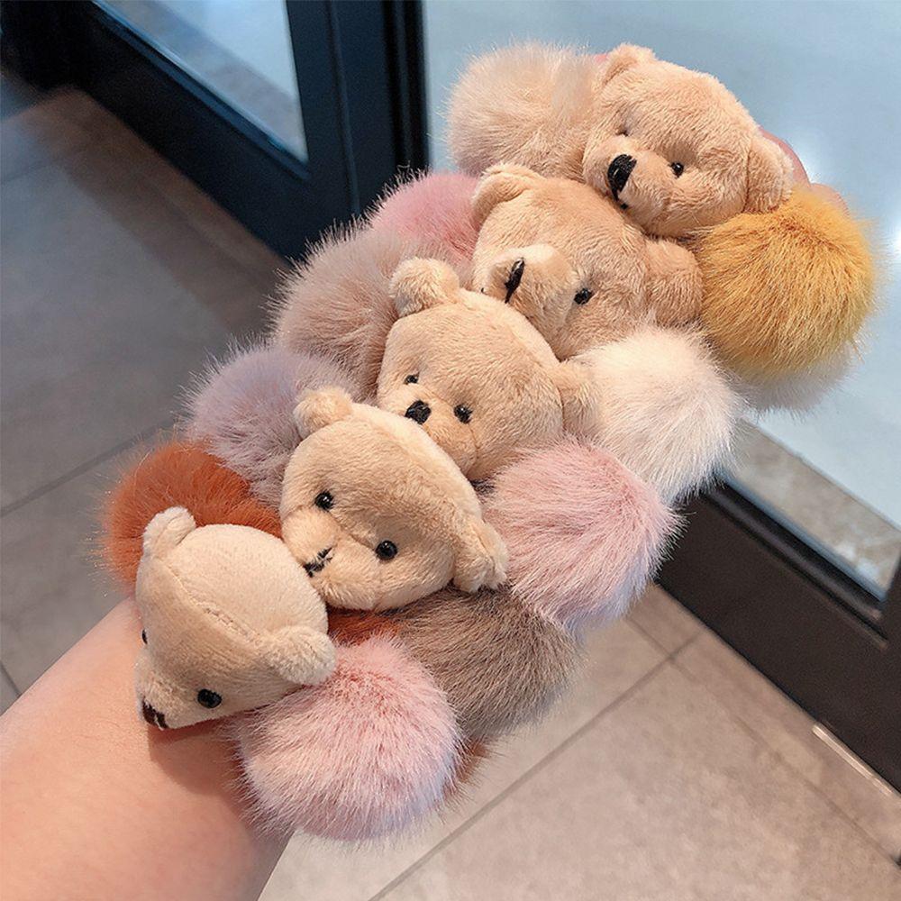 Hair Tie Elastic Scrunchie Cute Plush Bear Hair Rope Rubber Bands Ponytail Holder Hair Accessories