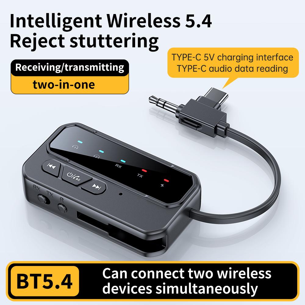 2 In 1 Bluetooth 5.4 Audio Receiver Transmitter 3.5MM AUX With Mic Music Wireless Adapter For Headphones PC TV Car Speakers