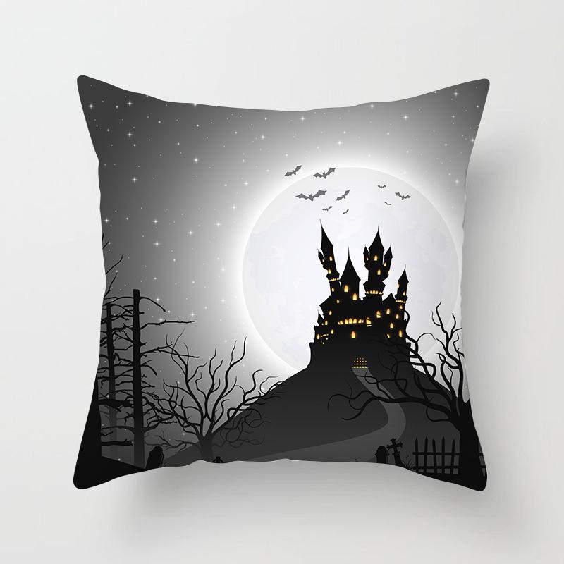 New Halloween Black and White Skull Pumpkin Printed Peach Leather Velvet Pillowcase Sofa Office Cushion Cover