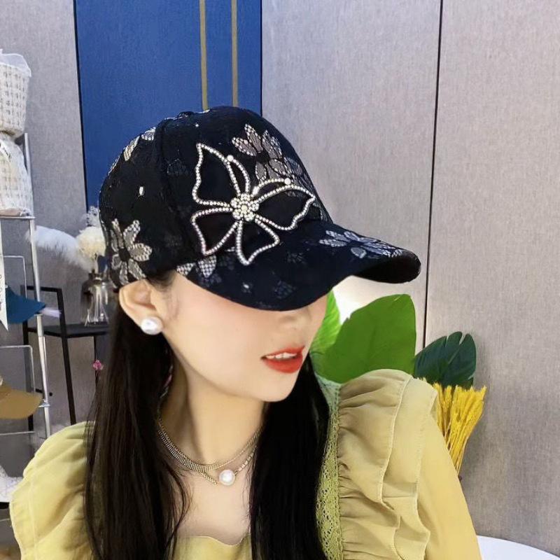 Baseball cap summer lace rhinestone bow hat women's 2026 new mesh breathable sunscreen shade cap