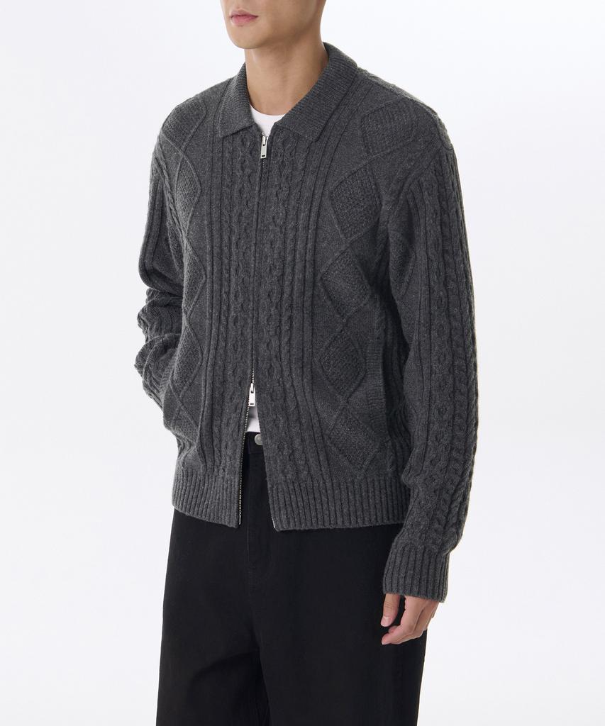 Musinsa Standard Aran Cable Collared Knit Zip-Up [Medium Gray]