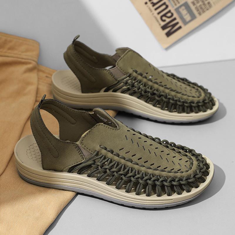 

Casual sandals men s 2025 summer new hand-woven beach shoes trendy versatile breathable creek non-slip men s shoes 45 зелений