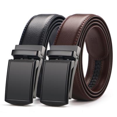 Cinturón de hebilla inversa Hebilla automática Cinturón de piel de vaca de dos capas Cinturón casual para hombre