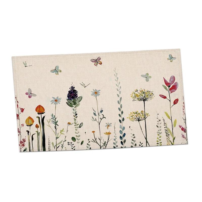 4Pcs Flower Butterfly Pattern Placemat Heat Resistant Dining Table Mats Farmhouse Countryside Kitchen Restaurant Decoration 4Pcs-30X45cm(12X18in