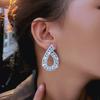 Silver Needle Classic Geometric Horse Eye Hollow Temperament Zircon Earrings Full Diamond U-Shaped Design Stud Earrings Earrings