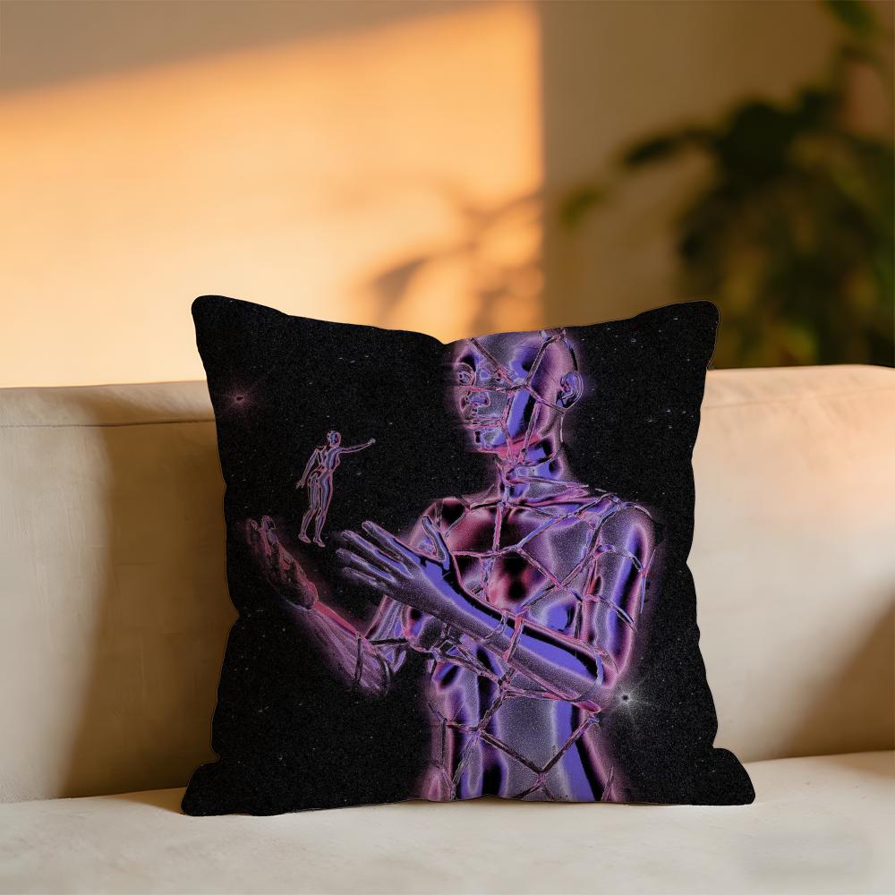 Retrofuturistic Visual Art Cushion Cover Cozy Velvet Throw PillowSoft Warm Cushion For Sofa Bed