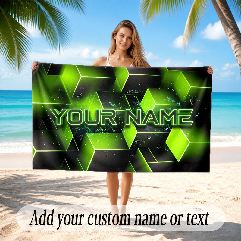 Abstract Geometric Theme Soft Beach Towel Personalized Custom Name Text Towel Portable for Beach Pool Travel