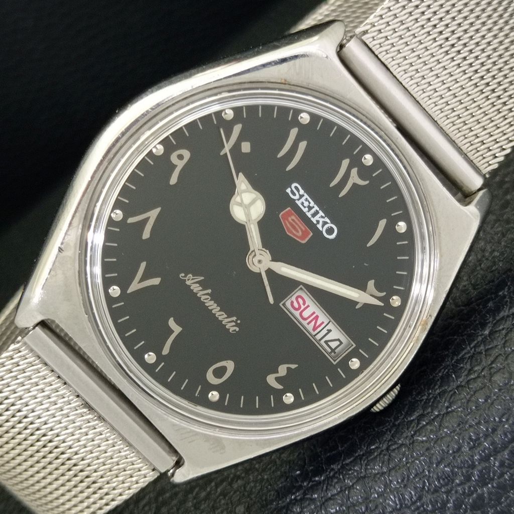 VINTAGE SEIKO 5 AUTOMATIC JAPAN 6309A MENS ARABIC BLACK DIAL WATCH A701319-5 R206a-a701319