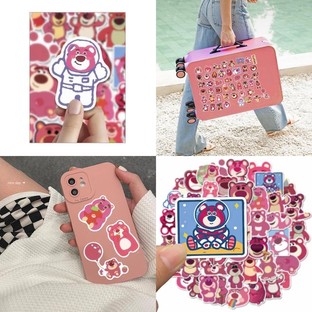 Cute Strawberry Bear Stickers 50 Adorable Cartoon Waterproof Decals For Luggage Notebook And Water Bottle