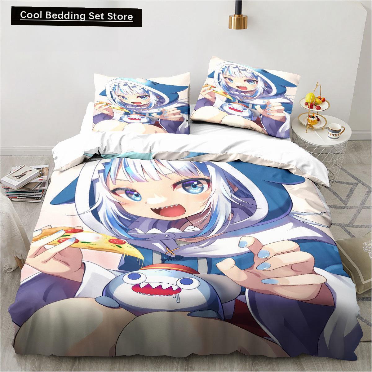 

Kawaii Gawr Gura Cute Girl My Angle King Twin Double Child Bedding Set Microfiber or Polyester 3D Print Anime Duvet Cover Set EU King(240x220cm)