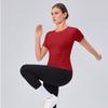 Women Slim Fit Yoga Short Sleeve T-shirt High Elastic Quick Dry Round Neck Top Breathable Slimming Gym Sports Running Shirt