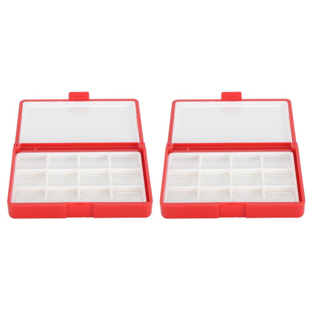 2PCS 12/24 Grids Watercolor Box Red/Blue Embossed Surface Paint Storage Palettes Box Portable Plastic Painting Pigment Box