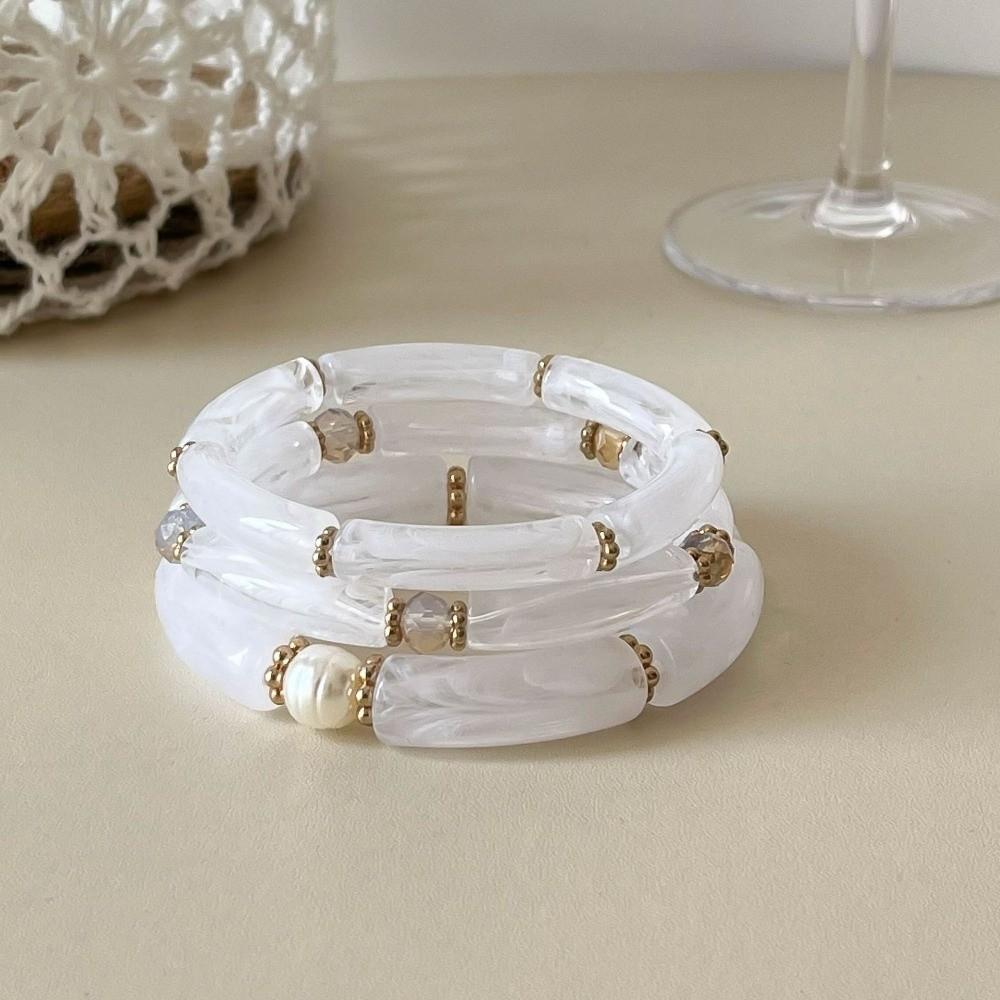 3Pcs/Set Multicolour Beads Resin Bracelet Punk Cuff Bracelet Set New Bamboo Pipe Bangles Gifts