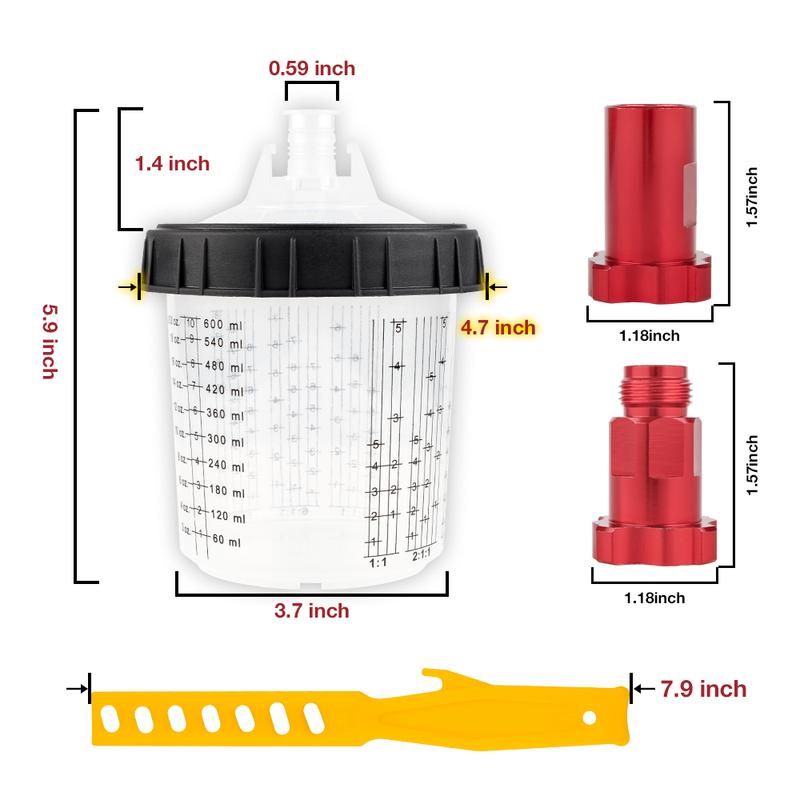 Upgrade Spray Gun Paint Mixing Cup H/O Quick Cup Spray Gun Tank 20.3oz/600ML Disposable Paint Cup with Spray Gun Cup Adapter