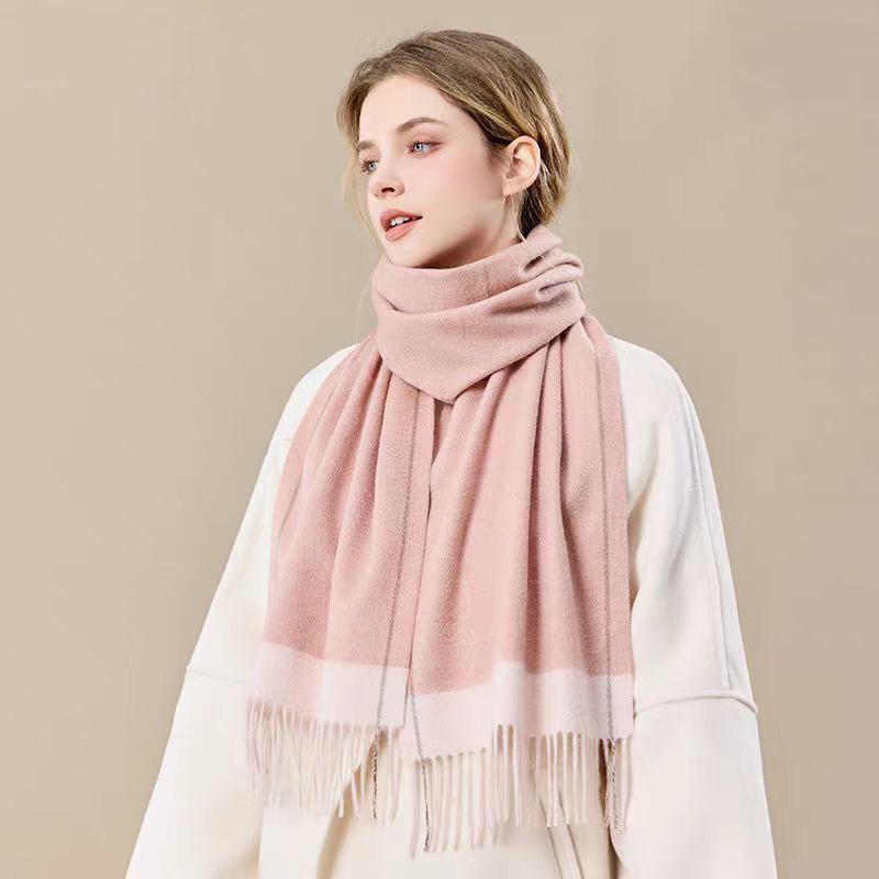 European And American High-Quality 100% Wool Scarf For Women Winter Double-Sided Border Design High-End Feel Versatile Large