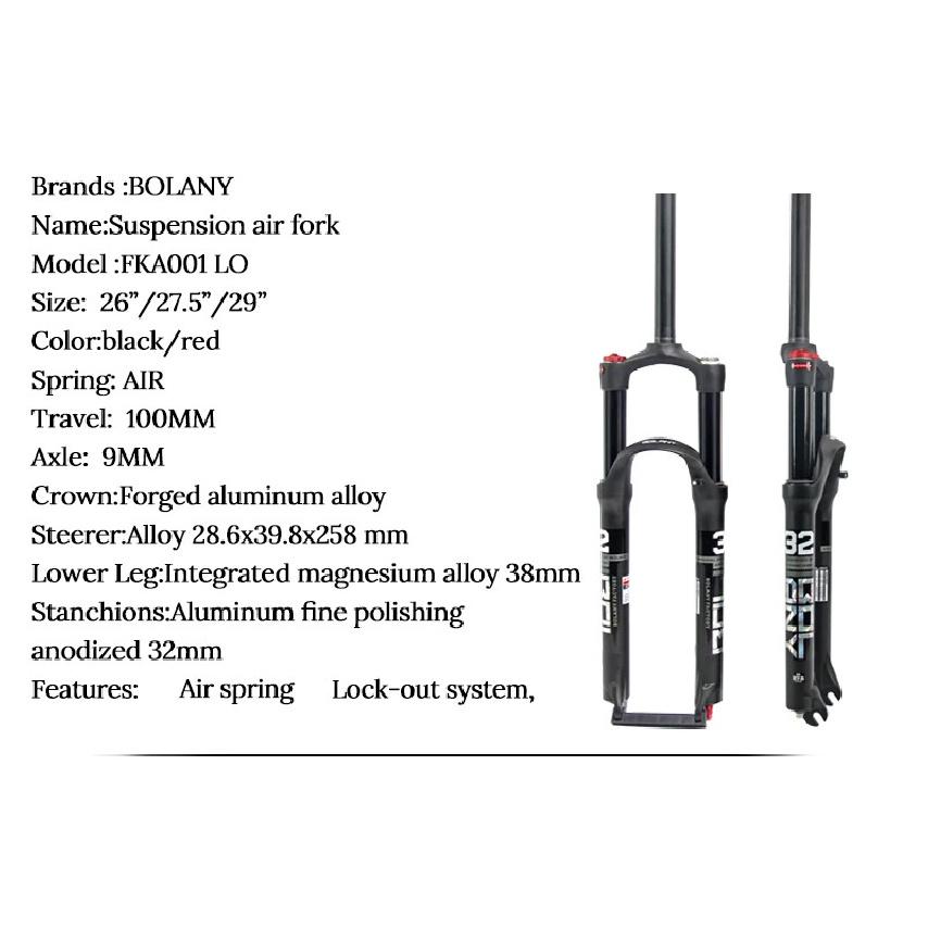 Bolany Mountain Bike Fork Suspension Double Airbag, Red Bike Front Straight Tube, Shock Absorber, Magnesium Alloy, Bike Accessor