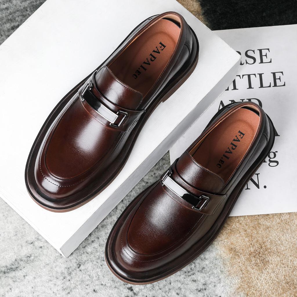2025 men's leather shoes one-pedal loafers first layer cowhide business commute genuine leather men's shoes soft sole business leisure