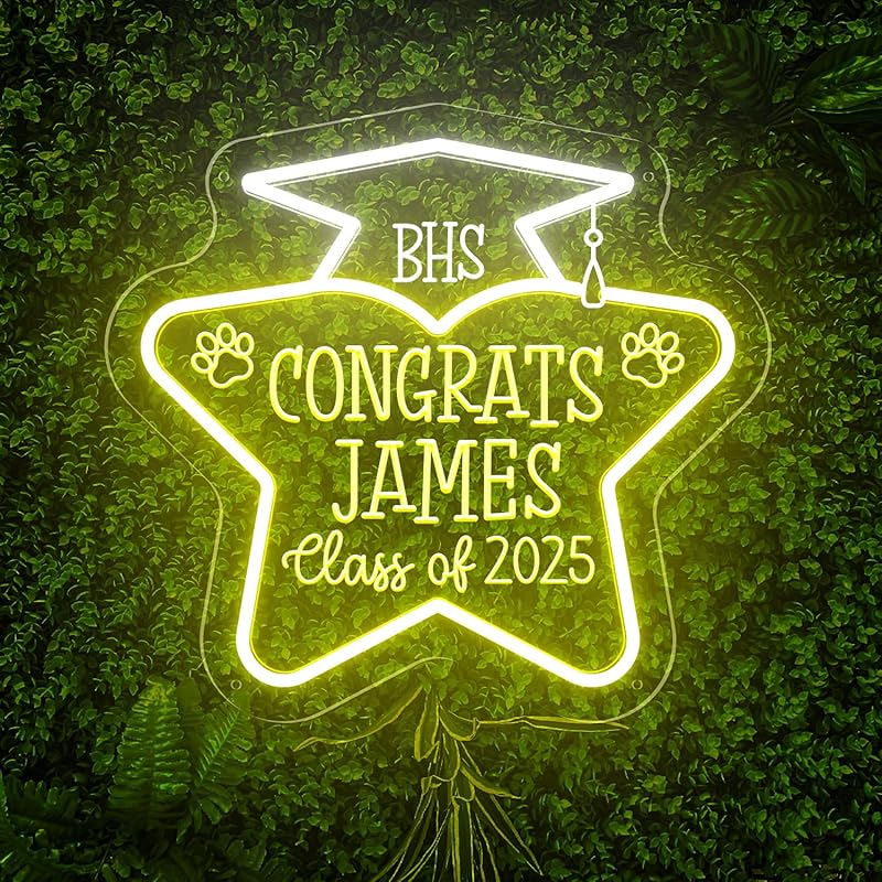 Custom Congrats Name Neon Signs for Class of 2025 Graduation, Personalized Congrats LED Neon Lights with Graduation Cap for Graduation Party Decor,