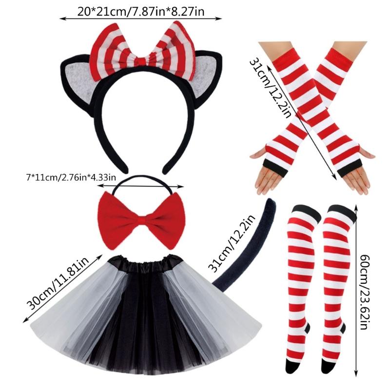 Cats Costume Accessories With Headband, Tail, Skirt, Gloves, Knee High Socks for Cosplay Party Carnivals