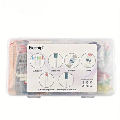 7 Tipos Capacitor Eletrolítico Kit Cerâmico Resistor LED Diodos Conjunto Pacote Transistor - Kit de Componentes Eletrônicos Sortidos DIY