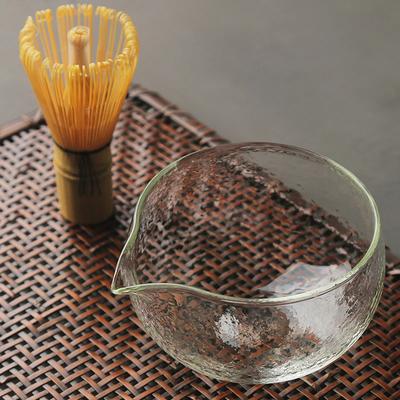 1-3 Teksturowana Szklana Miseczka Matcha z Dzióbkiem do Nalewania - Ręcznie Robiona w Japońskim Stylu Chawan do Ceremonii Zielonej Herbaty 400ml Akcesoria do Zestawu Herbacianego