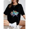 White Oversized T Shirt With Colorful Shark Print For Casual Wear