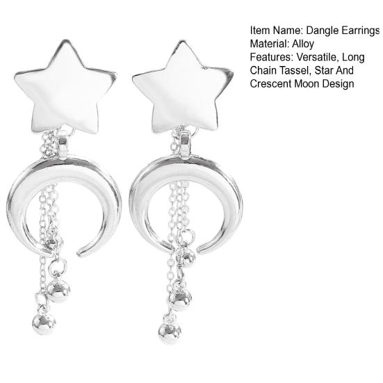 Star And Crescent Moon Earrings Dangle Drop Earrings Women Retro Long Chain Tassel Earrings for Daily