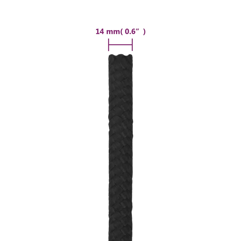 Vidaxl Linka Żeglarska, Czarna Jednolita, 14 Mm, 25 M, Polipropylen