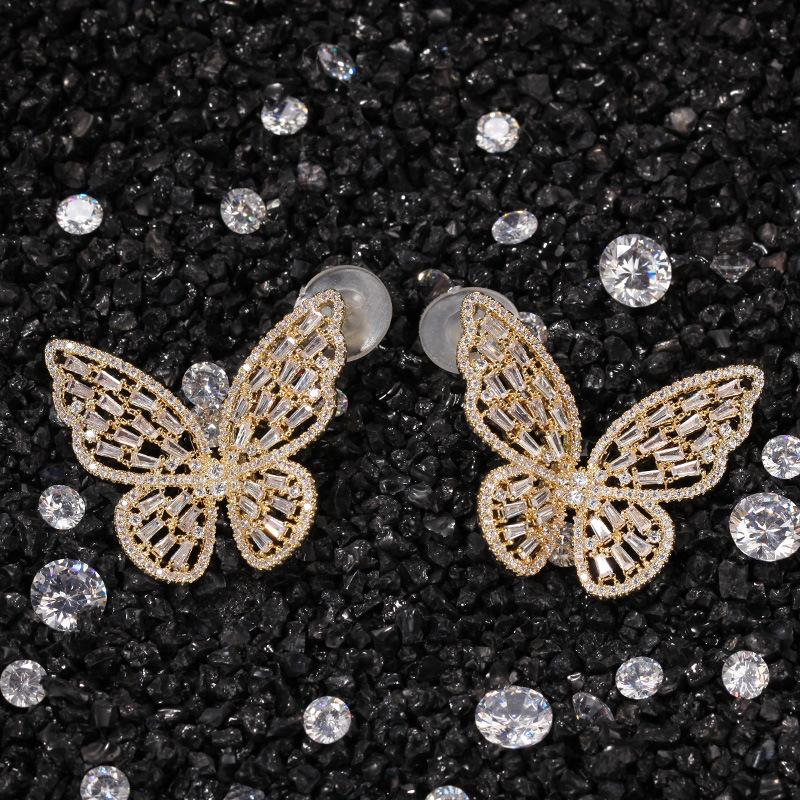 Exaggerated Butterfly Studs Everyday Joker Inlaid Zircon European and American Punk Fashion Earrings Special-Interest Design Multi-Color Earrings