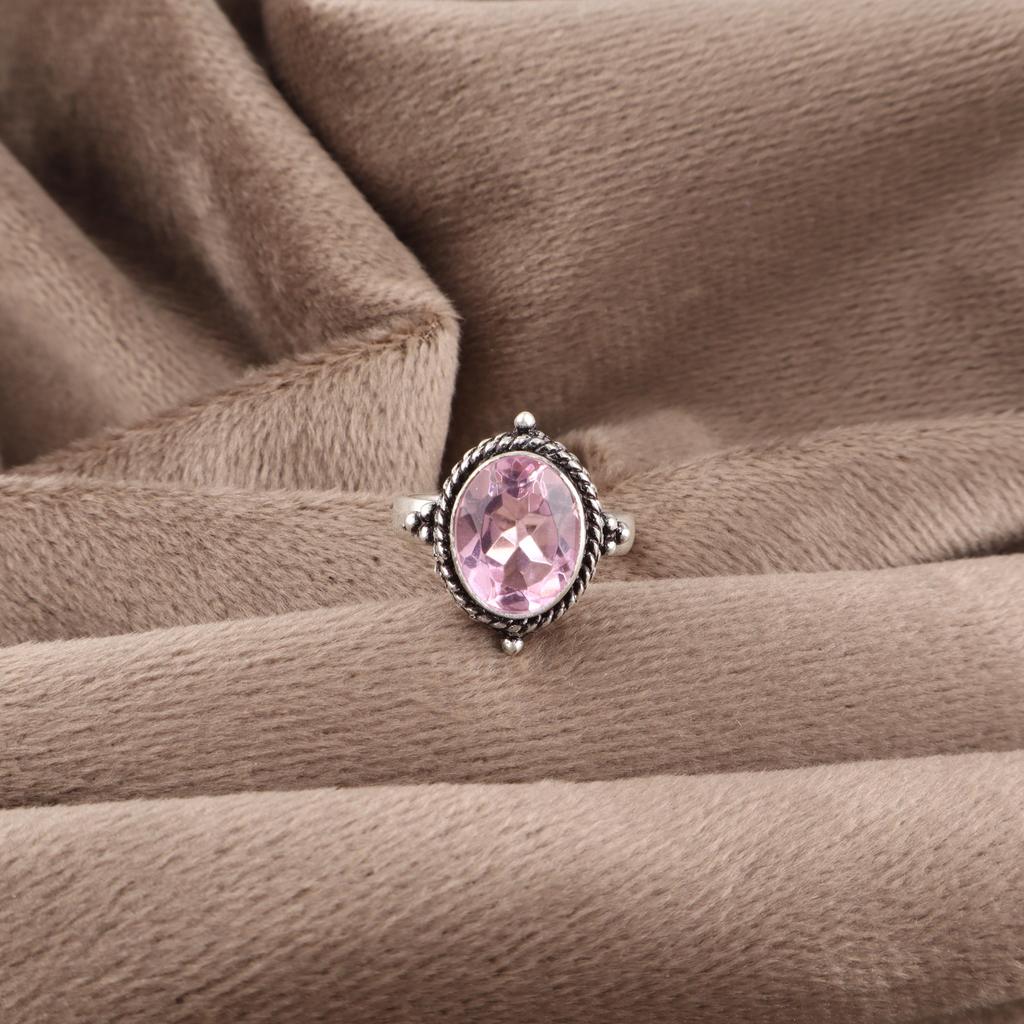 Morganite Ring, Handmade Gemstone 925 Solid Sterling Silver Ring Dainty Jewelry, For Engagement Gift