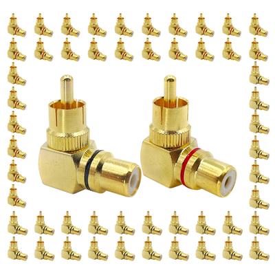 5/20/100PCS  Gold Plated Brass RCA Right Angle Male To Female Connector 90 Degree Adapters Connectors Plug To Jack