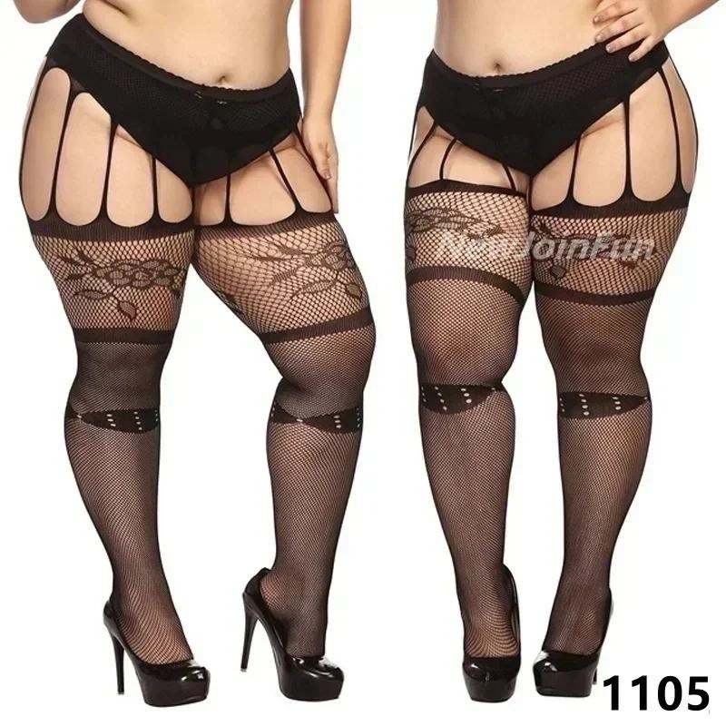 Freeauce 5Xxxl Plus Size Woman'S Stockings Fishnet Tights Sexy Large Mesh Hollow Out Pantyhose Garter Belt Night Club Party Wear