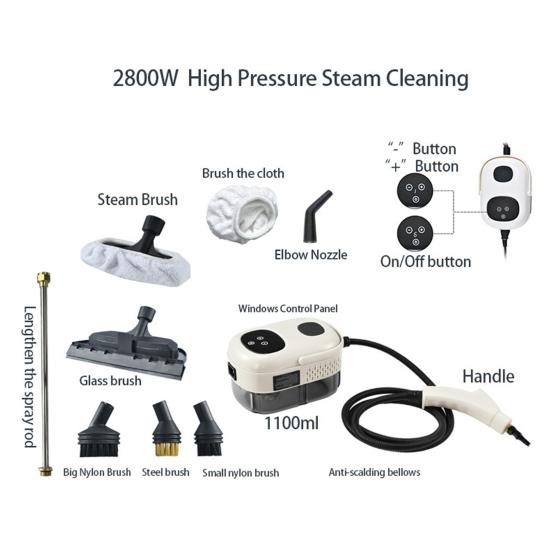 2500W High Pressure Steam Cleaner Steamer Smart Touch Screen Extended Nozzle 3 Brush Heads Kitchen Bathroom Furniture