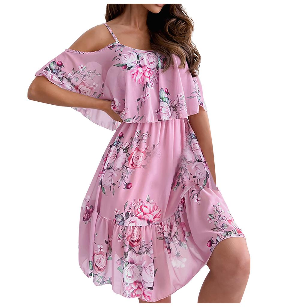 Fashion Women's One-Line Neck Tube Top Short Sleeve Off Shoulder Casual Dress