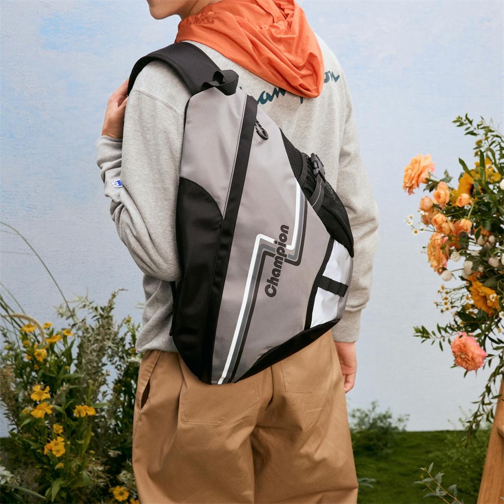 New Champion Fabric Sling Bag, Crossbody Bag Regular Unisex Smoke Gray & Black U5AACPU44